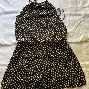 Francesca's Collections Brown and Cream Polka Dot Romper